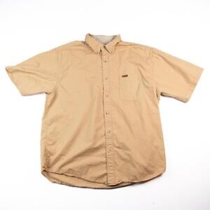Carhartt Button Up Shirt XL Tan Short Sleeve Workwear Pocket Cotton